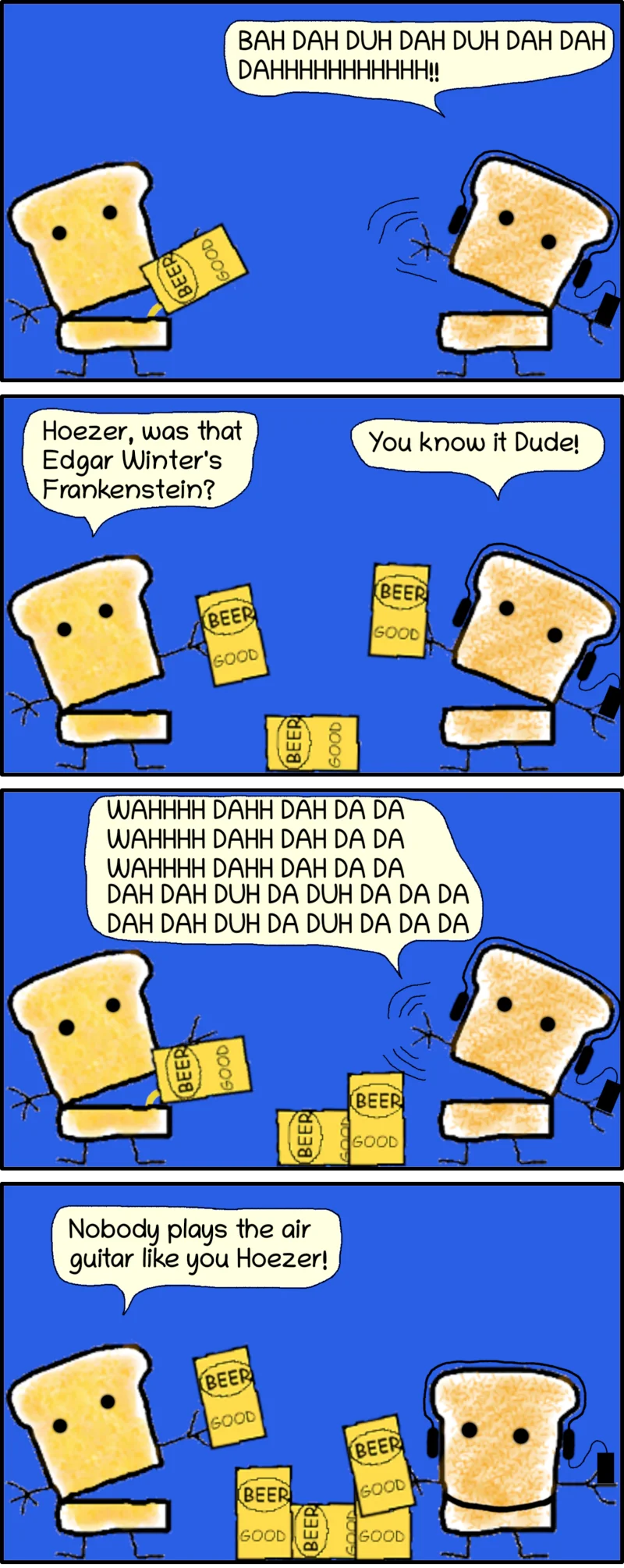 Hoezer is listening to music with his headphones and is really getting in to it 